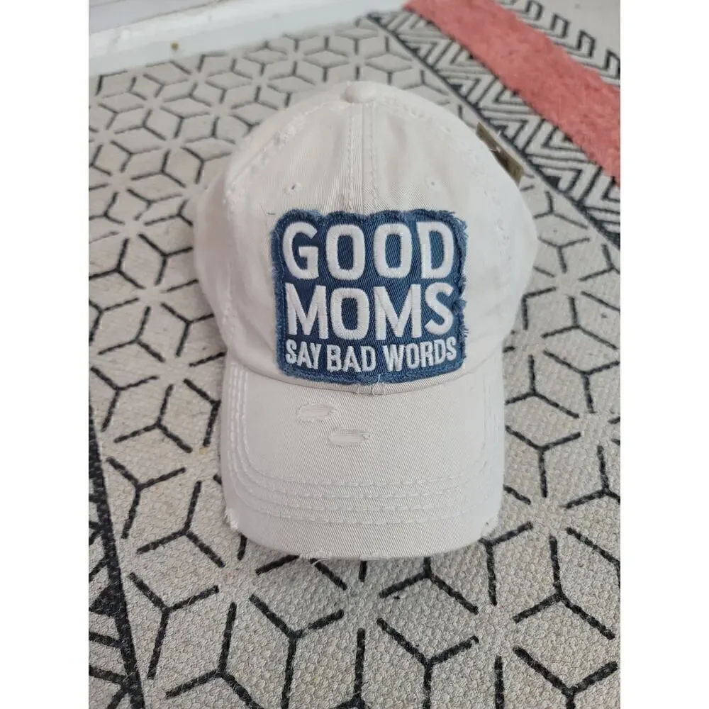 GOOD MOMS SAY BAD WORDS VINTAGE STYLE BASEBALL HAT IN STONE, ONE SIZE